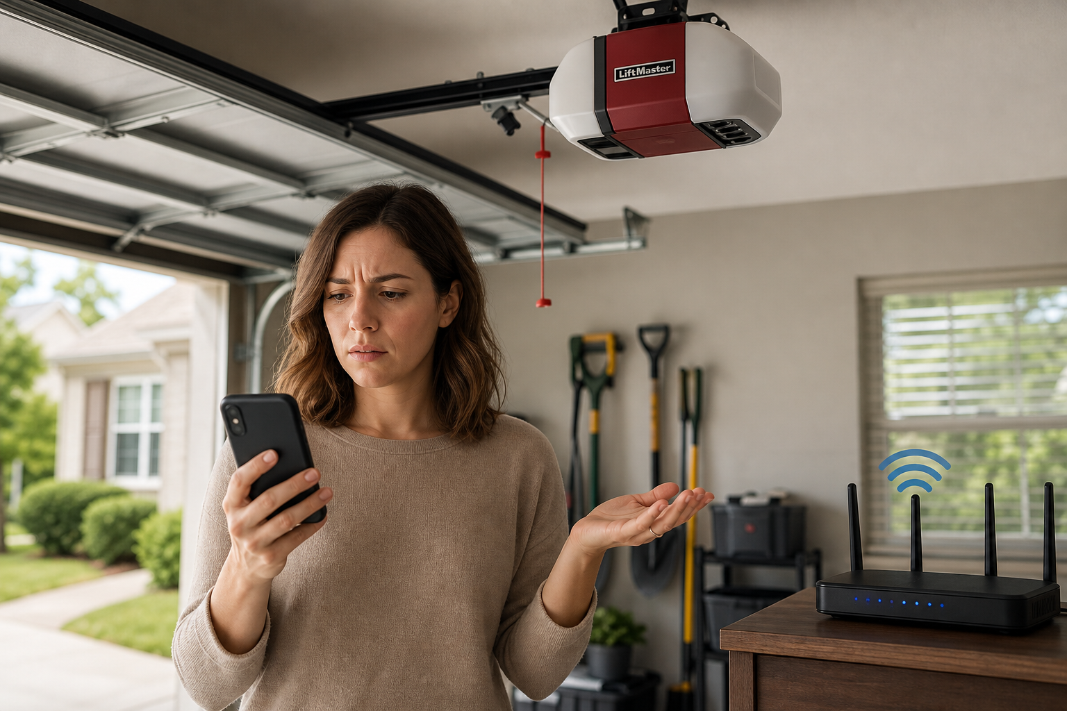 liftmasterinlinemyqwifi Leader Local Garage Door Checking LiftMaster myQ Wi Fi connectivity on a smartphone in the garage