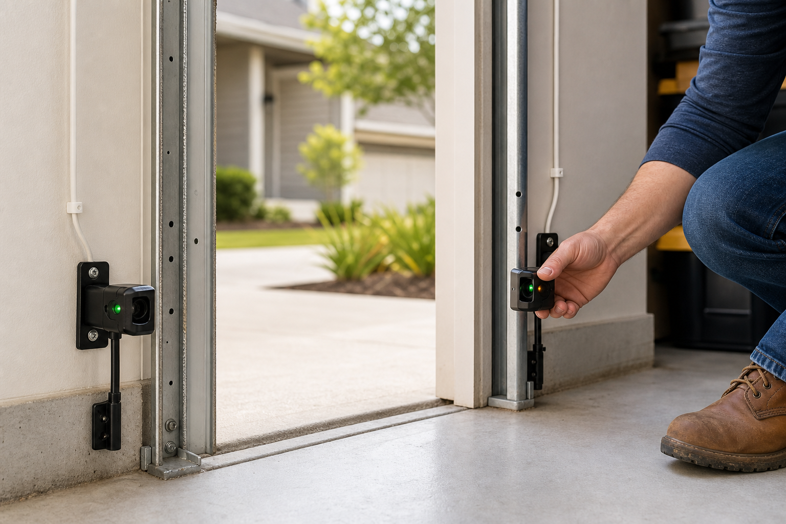 liftmasterinlinesensors Leader Local Garage Door LiftMaster garage door safety sensor alignment near the garage floor