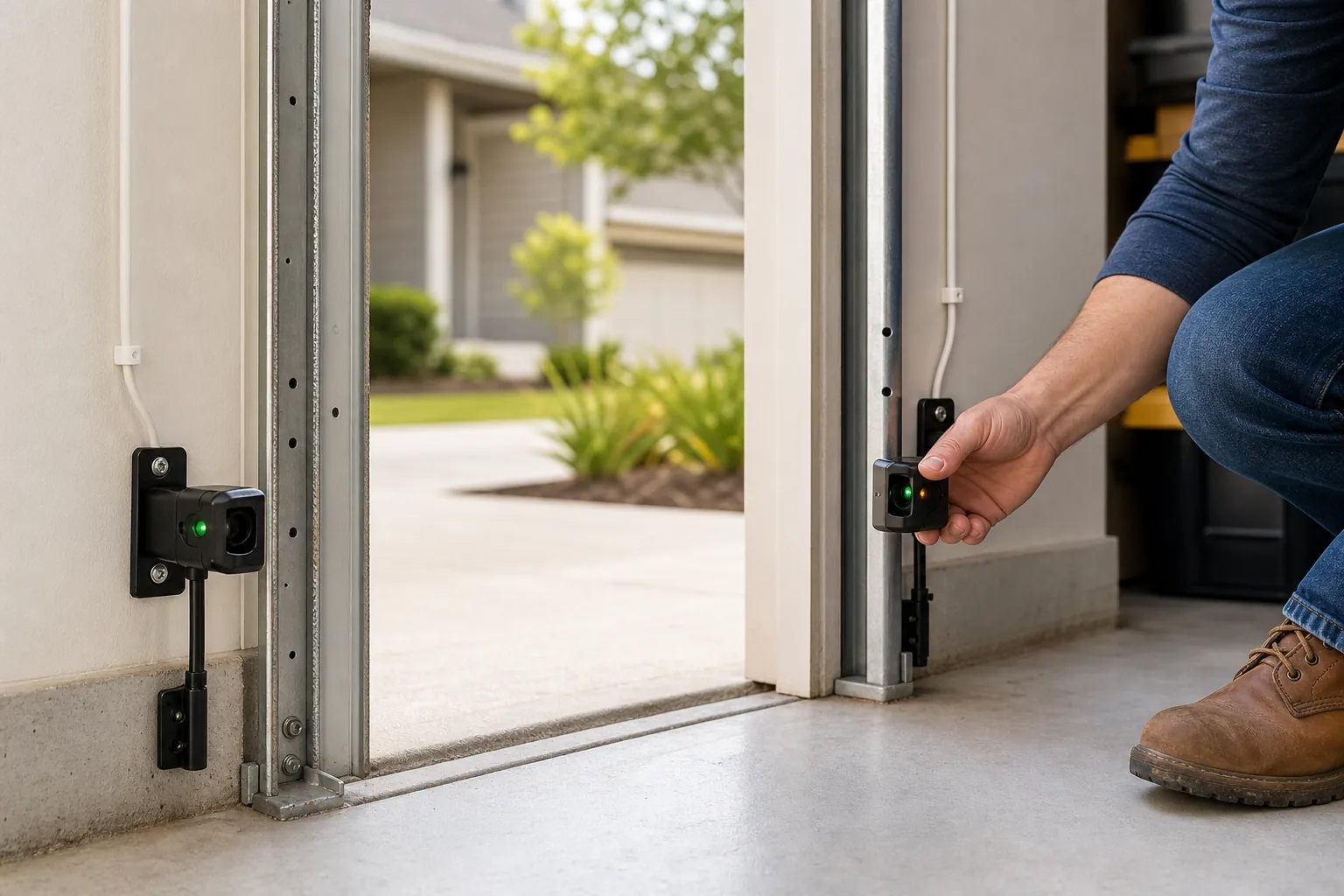 LiftMaster garage door safety sensor alignment near the garage floor
